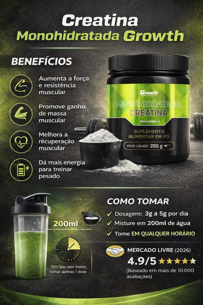 Uma das Melhores Creatinas de 2026: Creatina Monohidratada Growth 4 Creatina Monohidratada growth