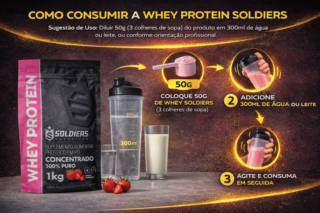 Whey Protein Soldiers é bom? Review Completo do Whey Protein Concentrado da Soldiers Nutrition (Análise Atualizada 2026) 2 Whey protein da soldiers como usar