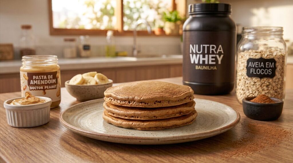 Panqueca Proteica: 7 Receitas Fáceis com Banana, Aveia e Whey 5 Panqueca proteica com pasta de amendoim